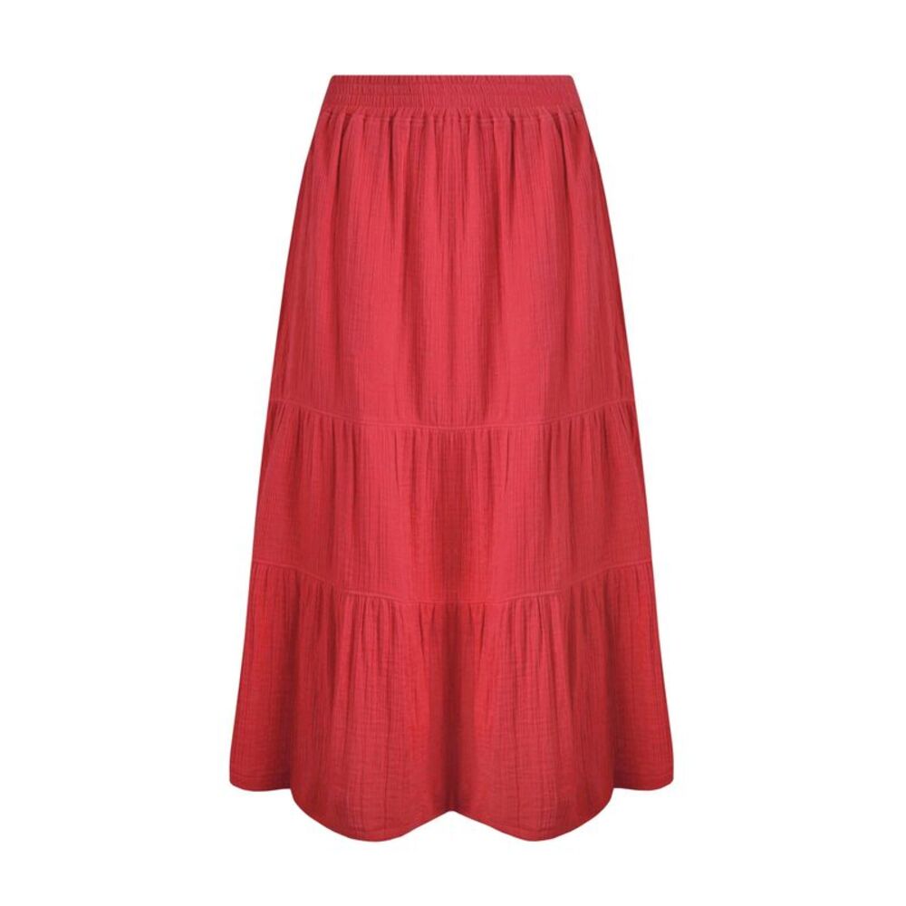 Weird Fish Womens/Ladies Lathika Tiered Natural Cotton Midi Skirt / Crimson